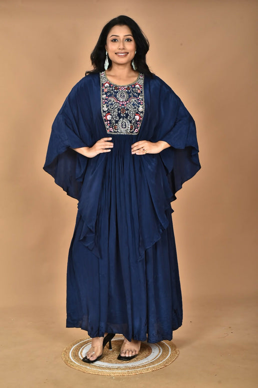 Morchari Kaftan Zari Embroidery Work Gown-Blue