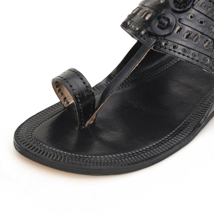 Stepsoft Men'S Leather Kolhapuri Chappals – Handcrafted Ethnic Flats (Black)