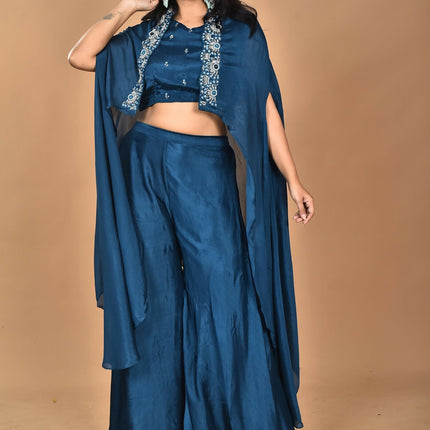 Morchari Women And Hand Embroidery Palazzo Set-Blue