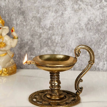 CraftVatika Gold-Toned Handmade Oil Lamp Showpiece