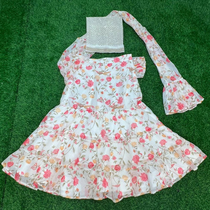 Aastha Fashion Off White Heavy Georgette Heavy Digital Print Semi Stitched Wedding Wear Lehenga Choli