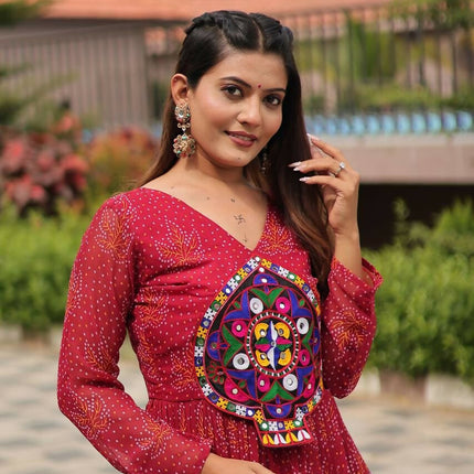 Aastha Fashion Red Faux Georgette Navratri Designer Gown Collection