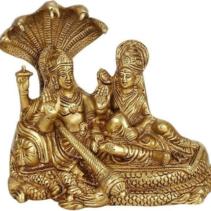 Labhcart Brass Lakshmi Vishnu Idol God Goddess Statues Religious Deity Laxmi Vishnu Resting On Sheshnaag