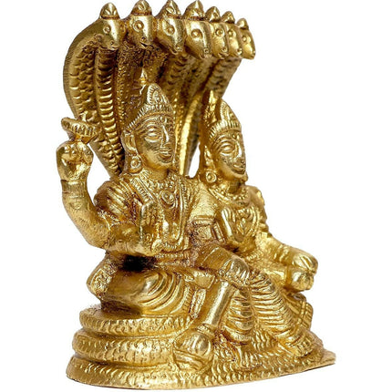 P.J.Handicrafts Brass Metal Statue Of Vishnu Ji With Laxmi