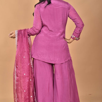Morchari Women And Hand Embroidery Palazzo Set-Purple