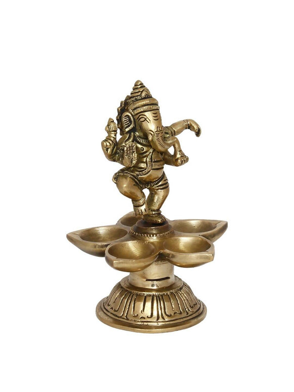 eCraftIndia Gold-Toned Handcrafted Dancing Lord Ganesha Showpiece With Diya
