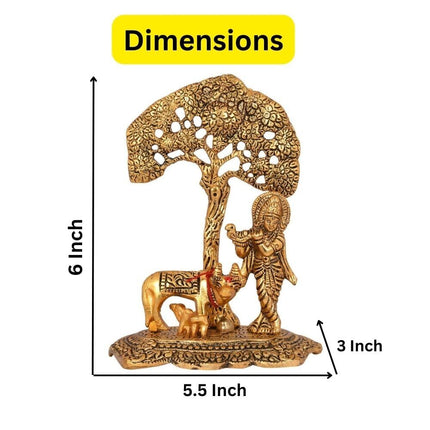 Collectible India Gift Items Metal Krishna Idol Murti With Kamdhenu Cow