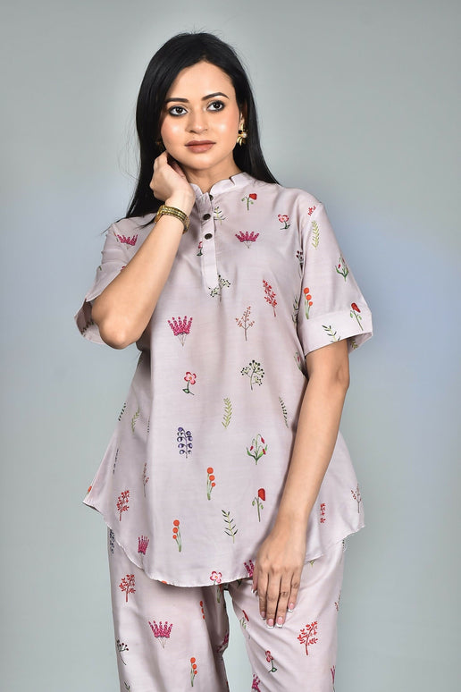 Morchari Digital Print Semi Muslin Co-Ord Set Top & Trouser-Multicolor