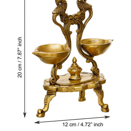 eCraftIndia Gold Toned Parrot Design Brass Handcrafted Diya With Stand