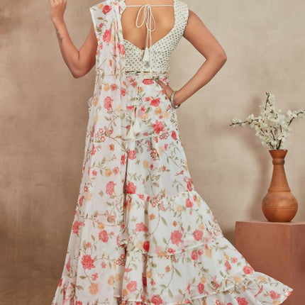 Aastha Fashion Off White Heavy Georgette Heavy Digital Print Semi Stitched Wedding Wear Lehenga Choli