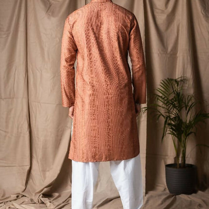 Reddish Orange Rayon Thread Embroidery Work Kurta Set - Mahotsav