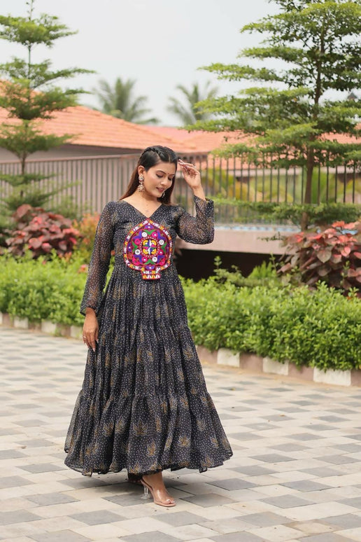 Aastha Fashion Black Faux Georgette Navratri Designer Gown Collection