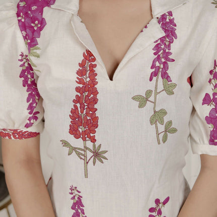 Miravan Womens Off White Flower Printed Cotton Flex Maxi Dress