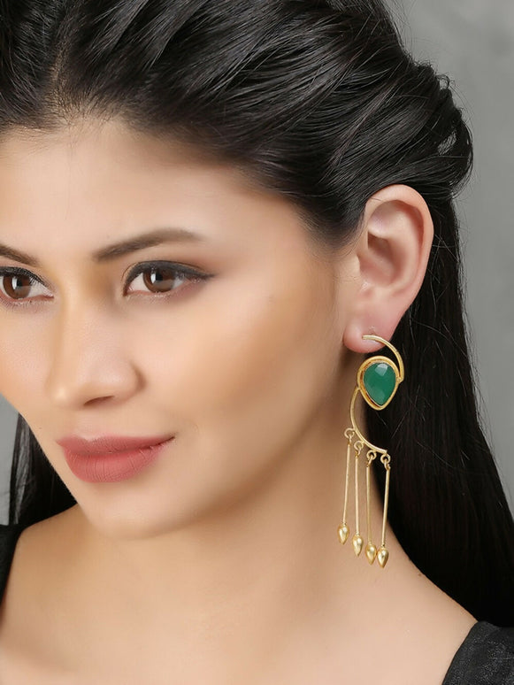 Joban Fashion Women Green Stone Matte Gold Earrings