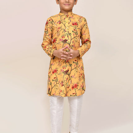 Joban Fashion Linen Cotton Yellow Kurta With Straight Fit Pant