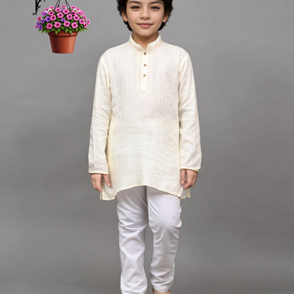 Bluesaanchi White Self-Design Embroidered Kurta Set – Timeless & Sophisticated for Your Little One