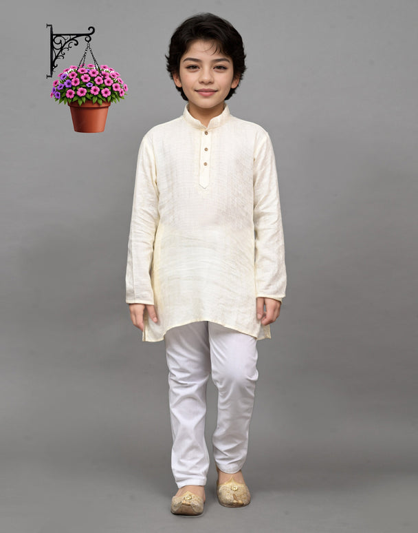 Bluesaanchi White Self-Design Embroidered Kurta Set – Timeless & Sophisticated for Your Little One
