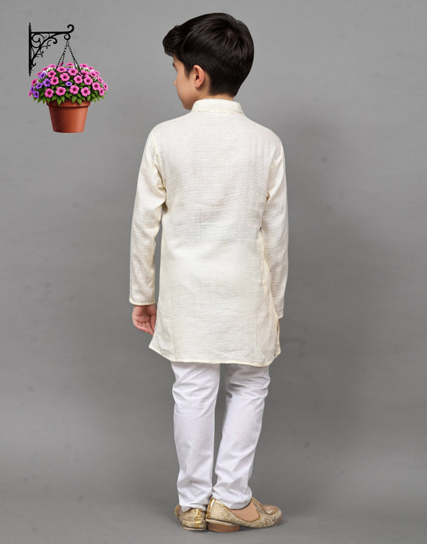 Bluesaanchi White Self-Design Embroidered Kurta Set – Timeless & Sophisticated for Your Little One