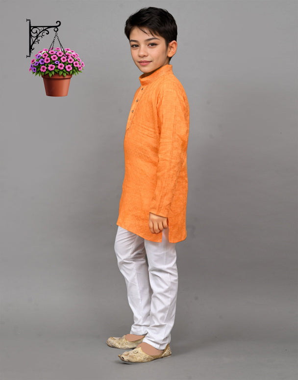 Bluesaanchi Orange Self-Design Embroidered Kurta Set – Bold & Stylish for Your Little One