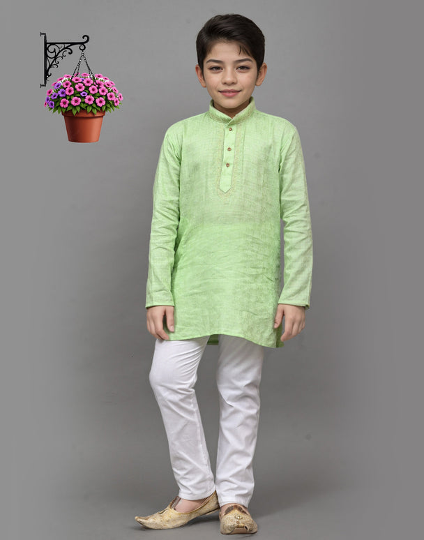 Bluesaanchi Lime Green Self-Design Embroidered Kurta Set – Playful & Festive for Your Little One