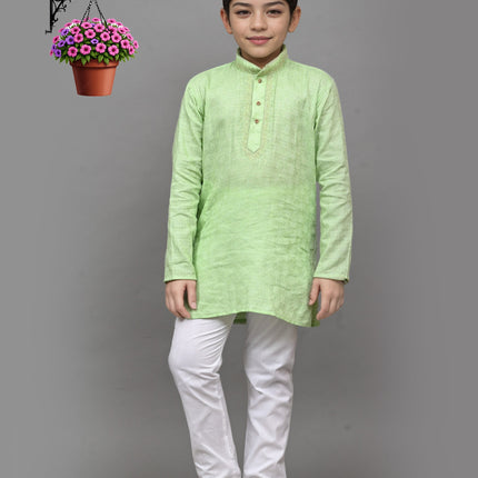 Bluesaanchi Lime Green Self-Design Embroidered Kurta Set – Playful & Festive for Your Little One