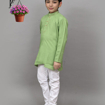 Bluesaanchi Light Green Embroidered Kurta Set – Fresh & Charming for Your Little One