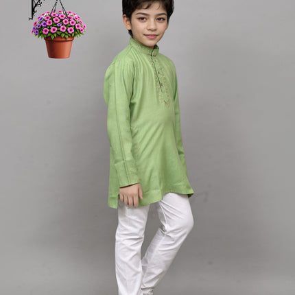 Bluesaanchi Light Green Embroidered Kurta Set – Fresh & Charming for Your Little One