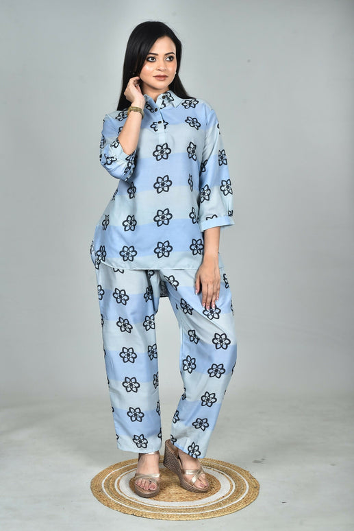 Morchari Digital Print Semi Muslin Co-Ord Set Top & Trouser-Multicolor