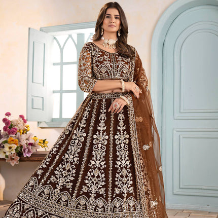 Lehenga Mart Designer Bollywood Style Wedding Wear Lehenga Choli - Brown