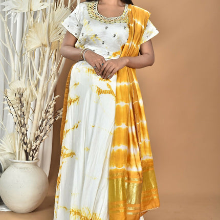 Morchari Women Tai Dai And Hand Embroidery Lehenga-Yellow