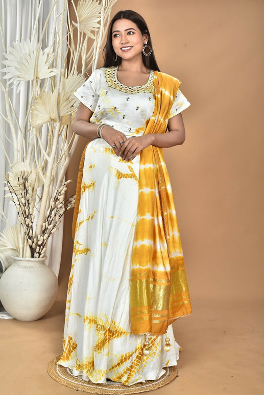 Morchari Women Tai Dai And Hand Embroidery Lehenga-Yellow