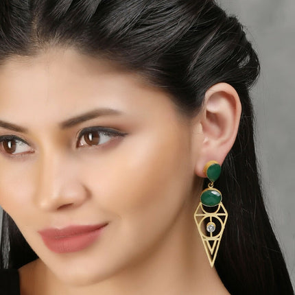 Joban Fashion Women Green Stone Matte Gold Earrings