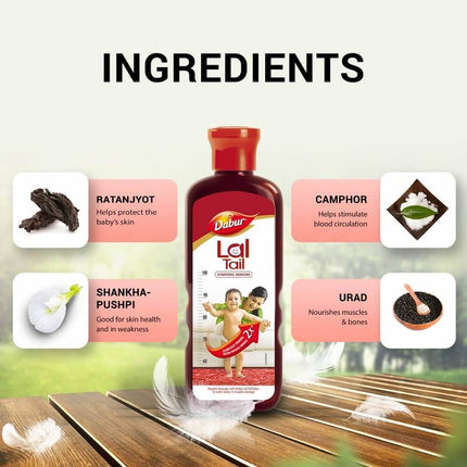 Dabur Lal Tail - Ayurvedic Baby Massage Oil For Baby's Bone, Muscle & Skin Health