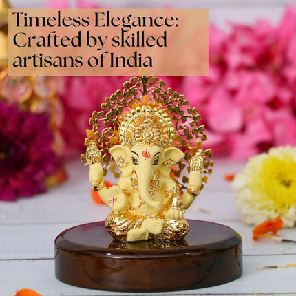 House Of Wemy Gold-Polished Lord Kalpavrikshya Tree Ganesha Idol