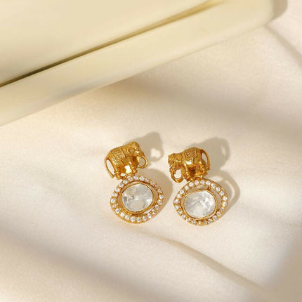 Elephant Studs with Kundan Drops - Ruby Raang