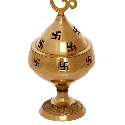 eCraftIndia Gold-Toned Om and Swastik Brass Diya