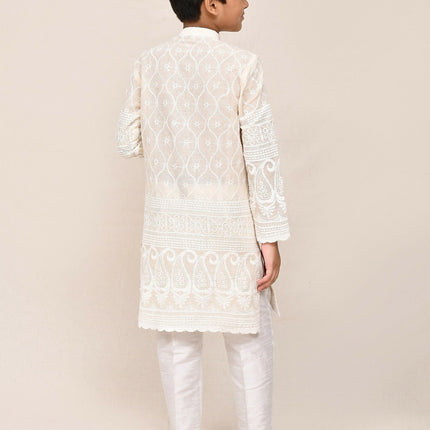 Joban Fashion Cotton Based With Thread & Sequence Work Cream Kurta With Straight Fit Pant