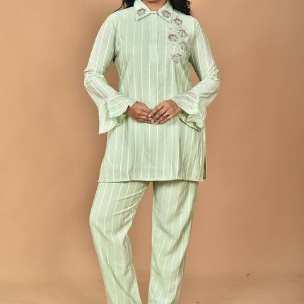 Morchari Women And Hand Embroidery Co-Ords-Green