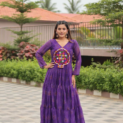 Aastha Fashion Purple Faux Georgette Navratri Designer Gown Collection