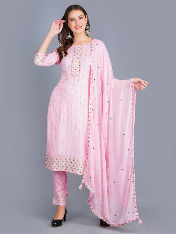 Shehnaai Pink With Gold Dot Print Suit