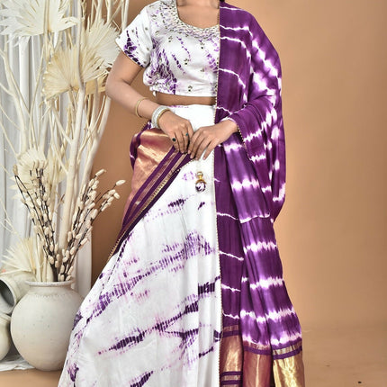 Morchari Women Tai Dai And Hand Embroidery Lehenga-Purple