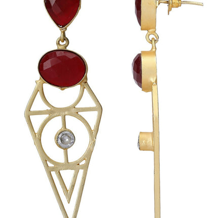 Joban Fashion Women Red Stone Matte Gold Earrings