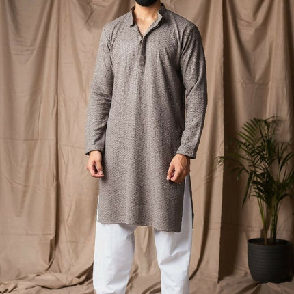 Grey Rayon Thread Embroidery Work Kurta Set - Mahotsav