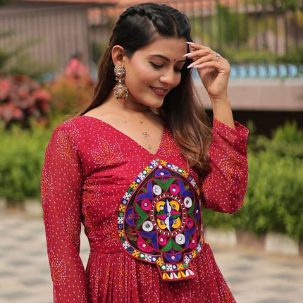 Aastha Fashion Red Faux Georgette Navratri Designer Gown Collection