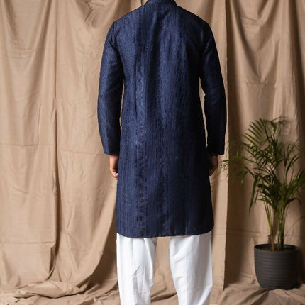 Navy Blue Rayon Thread Embroidery Work Kurta Set - Mahotsav