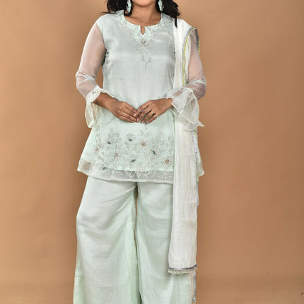 Morchari Women And Hand Embroidery Palazzo Set-Green