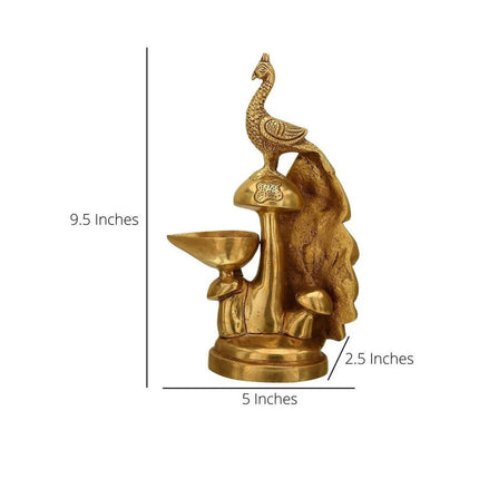 Craftvatika Gold-Toned Brass Diya Oil Lamp Peacock Hanging Diya