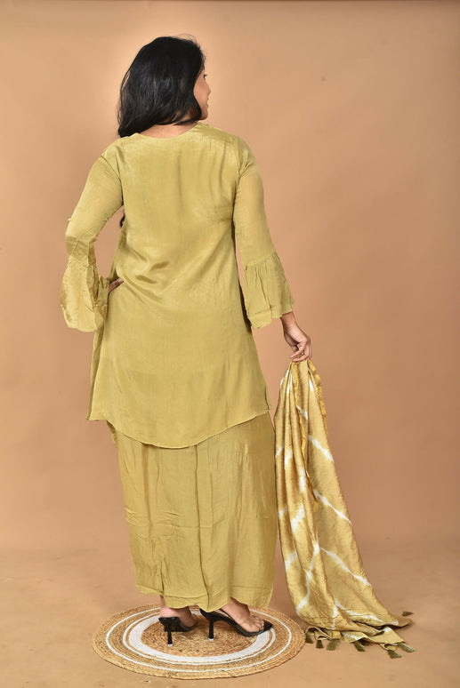 Morchari Women And Hand Embroidery Palazzo Set-Mehandi Green