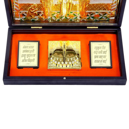 Anciently Ram Darbar Pocket Temple Box With Charan Paduka Rectangle Shaped, Gold-Polished