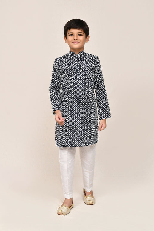 Joban Fashion Cotton Navy Blue Kurta With Straight Fit Pant